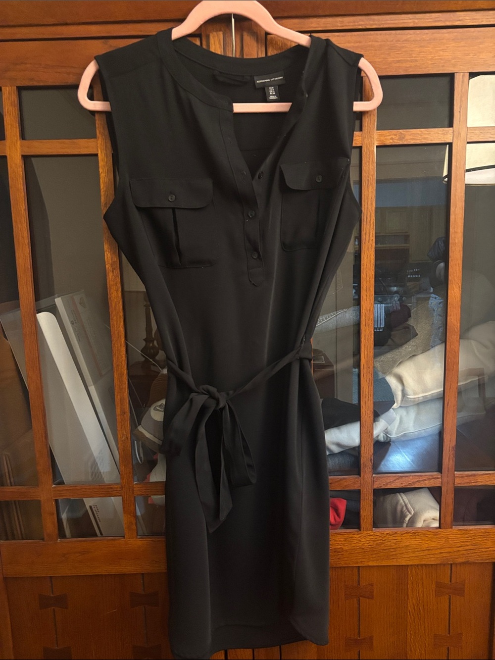 Adrienne Vittadini Black Sleeveless Tie-Waist Midi Dress